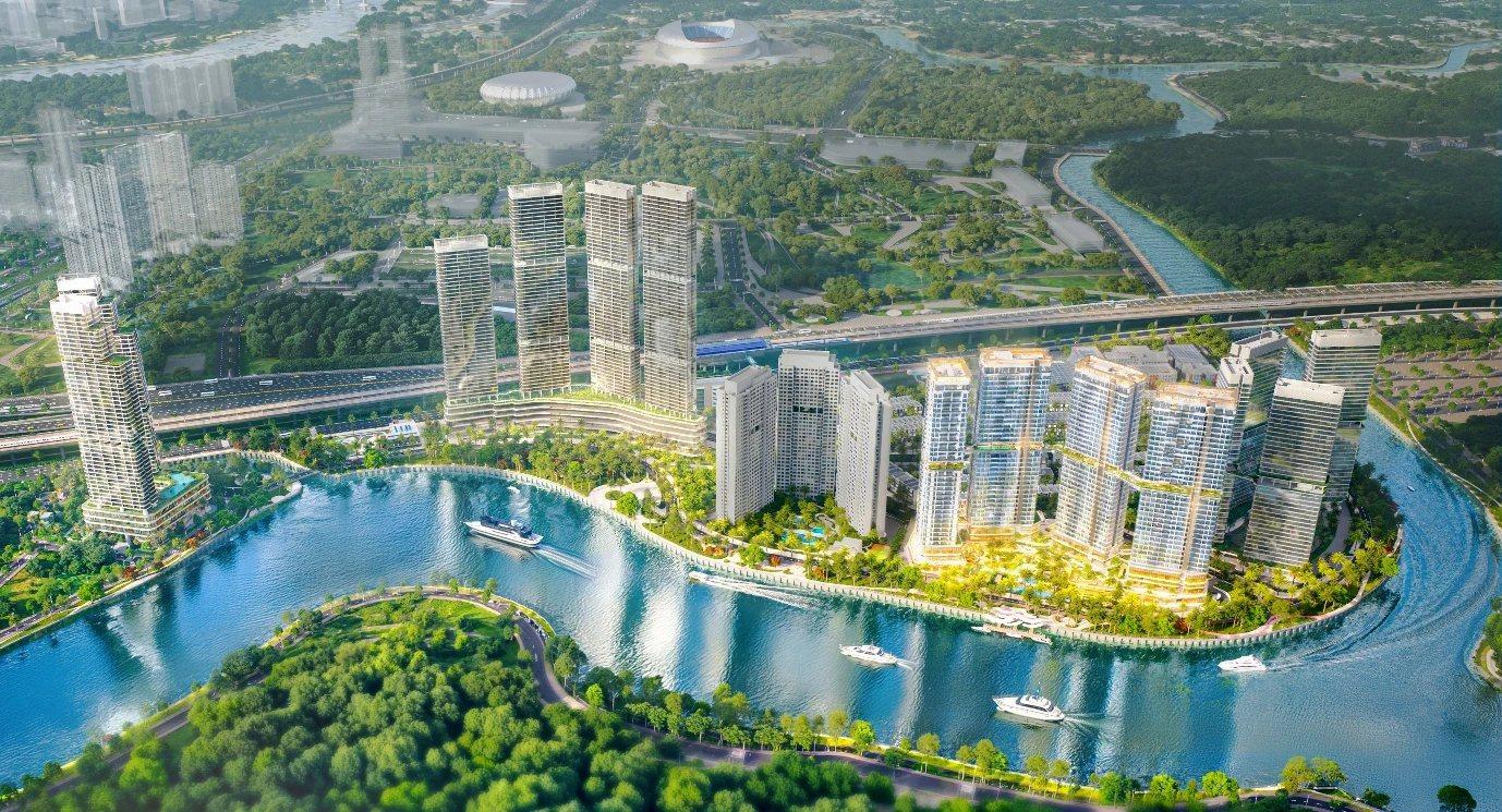 Toàn cảnh Palm River trên một khúc quanh của sông Giồng Ông Tố nhìn từ trên cao
